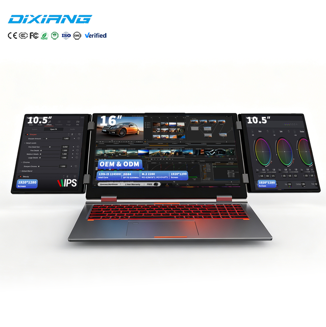 Hot New DIXIANG 2026 Triple Screen 16"+10.5"+10.5" Laptop Intel Core I5-12450H 16GB RAM 256GB SSD Win11 Pro Metal Body Business