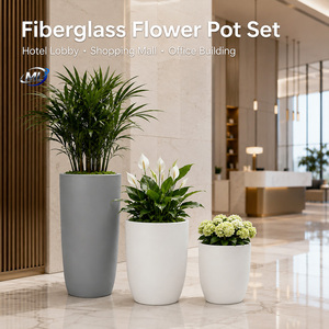 Ensemble de pots de fleurs en fibre de verre personnalisés, jardinières en résine, vases coniques sculptés avec trou de drainage pour hall d'hôtel, bureau, centre commercial - Product Image 5