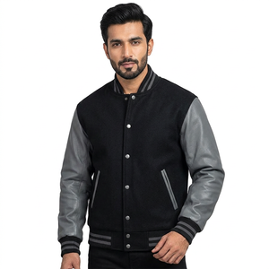 2024 Men's Casual Varsity Jacket with Embroidered Towel Stand Collar Baseball Style Thin Color <b>Block</b> Button up - Product Image 1