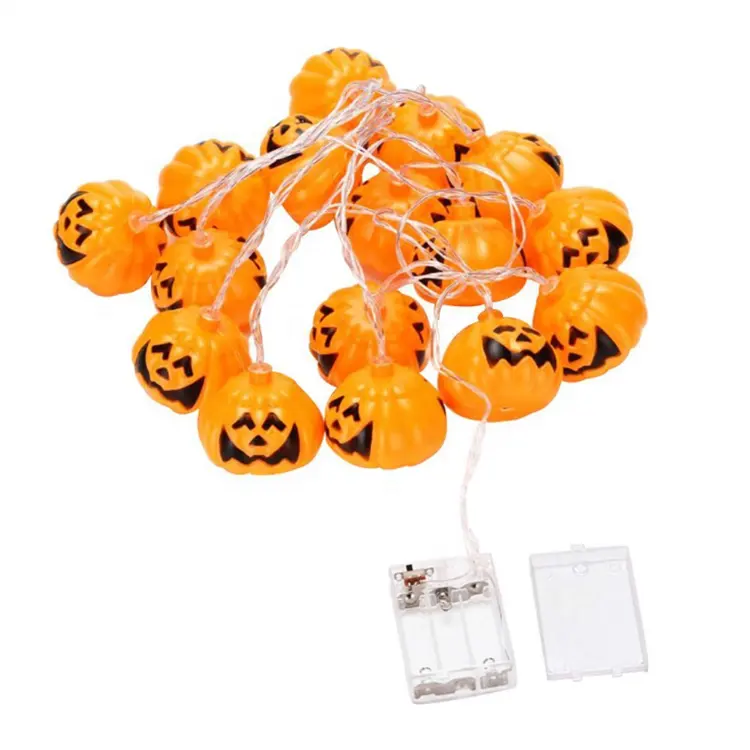 Decoración de calabaza para Halloween, luces de decoración del hogar con batería, 10 luces LED de hadas 3D, cadena de luces de calabaza