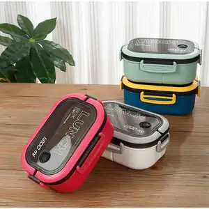 Lunch Bento Box Food Container With Cutlery Set Student Portable 2 Layer Leakproof Microwavable For Office Work School