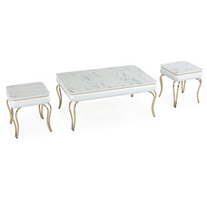Mesa de Centro Buket con Tapa de Mármol y Estructura Metálica, Convertible, Mueble Moderno para Sala de Estar - Product Image 2