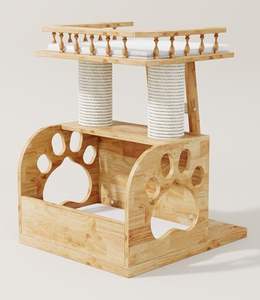 Arbre à chat moderne en bois massif, tour à chat de luxe <span class=keywords><strong>avec</strong></span> poteau à gratter, maison d'arbre à chat naturelle <span class=keywords><strong>avec</strong></span> coussins lavables - Product Image 1