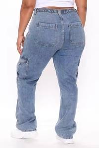 9042# Ropa de Verano Otoño al por Mayor Moda Urbana <span class=keywords><strong>Vaqueros</strong></span> Vintage Casual Anchos de Mezclilla Cargo Pantalones Sueltos con Bolsillos para Mujer - Product Image 3