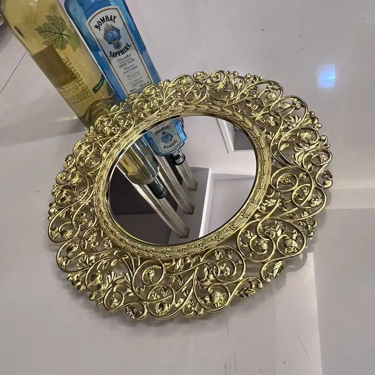 2023 baru mewah bulat 37cm cermin dekoratif pelat bawah lebar emas perak pelek pengisi daya pernikahan makan malam piring