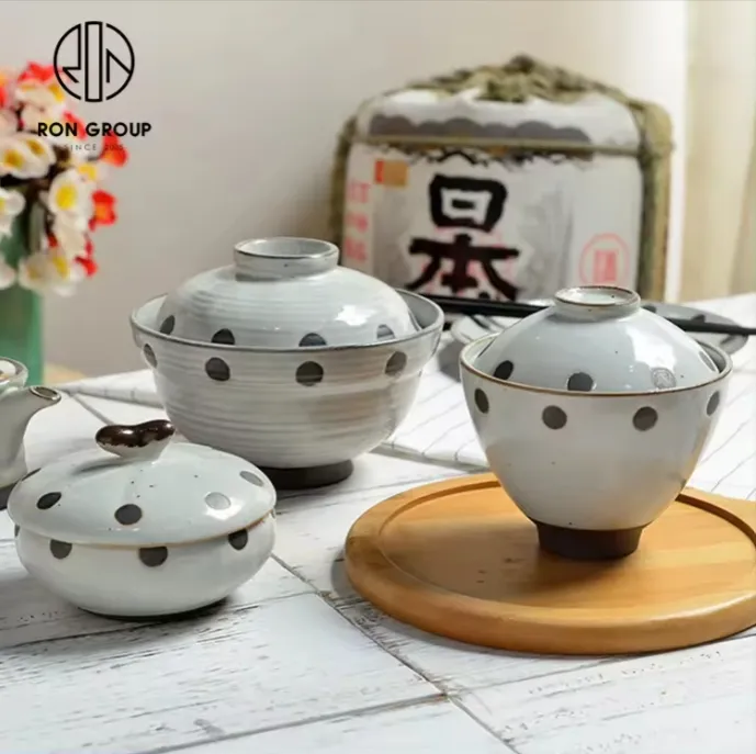Alta calidad clásico Vintage estilo japonés restaurante comedor vajilla de porcelana Miso sopa arroz cuenco de cerámica con tapa