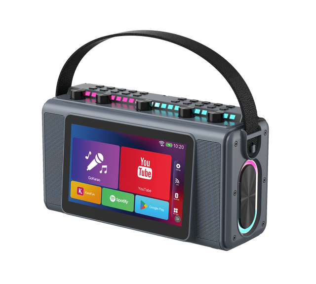 TP-T6 Portable Karaoke Machine with 7" HD Touch Screen, 2 Wireless Mics, RGB Lights for Home Party & Outdoor Singing