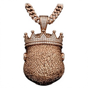 Orelia Iuxe <b>Gold</b> Plated 925 Sterling Silver <b>Monkey</b> Crown Moissanite Pendant Iced Out Hip Hop Charm for Men - Product Image 3