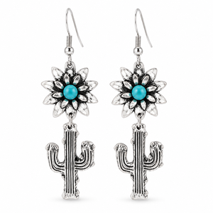 Orecchini Pendenti Vintage a Forma di Cactus e Girasole con Accento in Pietra Verde, Gioielli Creativi Botanici per Donne - Product Image 1
