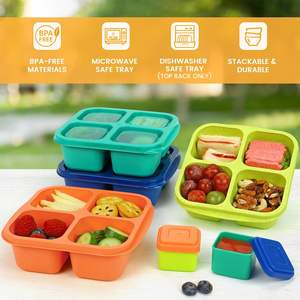 Caperci 4 piezas Jewel Brights Reutilizable Bento Snack Boxes Lunchable 4 compartimentos Snack Containers Salsa a prueba de fugas calentable - Product Image 5