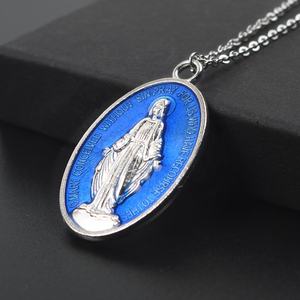 Colgante de acero inoxidable de la Virgen María, joyería religiosa de 36mm - Product Image 3