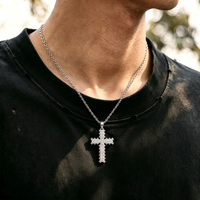 Collier pendentif croix en argent sterling 925 avec pavé complet de moissanite, chaîne de clavicule unisexe de luxe