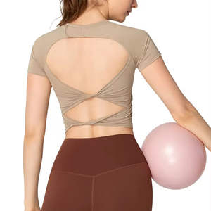 Wholesale Custom Logo High Quality Crew Round Neck Short Sleeve <b>Yoga</b> <b>Top</b> for Women - Product Image 1