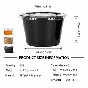 Wholesale Disposable Black PP Sauce <b>Cups</b> with PET Clear Lid 4oz Food Grade Condiment <b>Cups</b> <b>Custom</b> Logo Restaurant Takeaway - Product Image 2