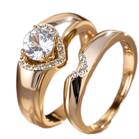 ZhuQian – Lot de 2 bagues plaquées or avec zircon, pour couple, mariage, élégant cadeau de bijoux