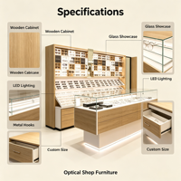Ensemble de mobilier moderne pour magasin d'optique, présentoir mural en bois pour lunettes, vitrine centrale en verre avec éclairage LED