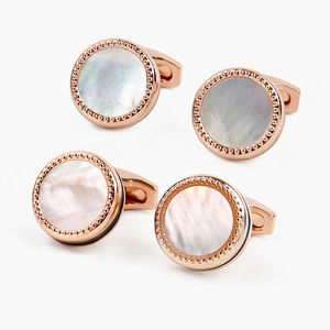 Mancuernillas Vintage, Mancuernillas para Hombre Más Vendidas, Botones Redondos de Latón con Incrustaciones de Concha y Oro Rosa de Lujo - Product Image 3