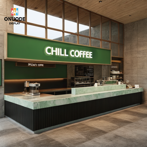 Mostrador de Barra de Cafetería de Mármol Personalizado con Iluminación LED, Muebles de Madera para Cafetería, Vitrina de Exhibición para Panadería, Diseño Completo para Tienda - Product Image 5