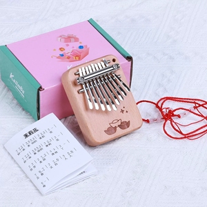 Vente en gros de mini kalimba en bois naturel à 9 touches, portable, avec motif gravé mignon, piano à pouce - Product Image 2