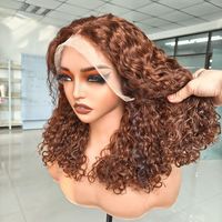 4 #   Perruques Lace Front HD 13*4 Bourgogne, Bob court moyen, Ondulations d'eau, Densité 250%, Cheveux humains brésiliens Remy bouclés profonds, Afro pour femmes