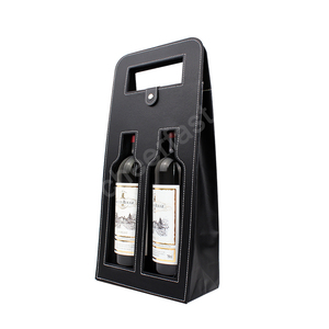 Mới Nhất Thiết Kế Rượu Vang Quà Tặng Nag Đôi Màu Đen Pu Rượu Vang Da Chai Túi Với Xử Lý - Product Image 1