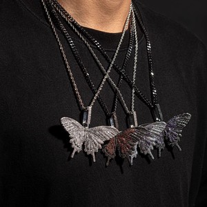 Butterfly Pendant Necklace Zircon Encrusted Zinc Alloy Fashion Jewelry For Party Men Women Trendy Sweater Chain Accessory - Product Image 3