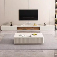 Meuble TV de salon moderne de luxe avec rangement long et intégré, style italien, pour table basse et meuble TV
