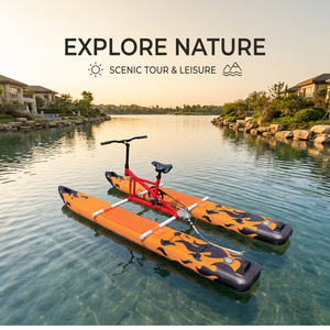 Sofort lieferbares orangefarbenes Flammen-Twin-Ponton-<span class=keywords><strong>Hydrobike</strong></span> für eine Person – aufblasbares Wasserfahrrad zum Pedeln, Surfen und für den Einsatz auf dem Wasser aus Aluminiumlegierung - Product Image 2