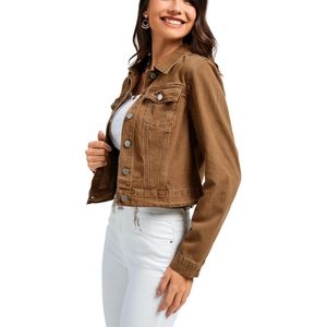 Veste en jean courte personnalisée pour femme, à manches longues, boutonnée, avec poches, coupe classique, en polyester délavé - Product Image 5