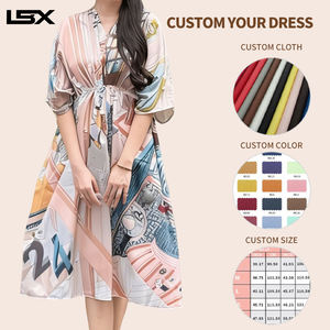 <span class=keywords><strong>Robe</strong></span> midi en soie et mousseline pour femme, mode décontractée, lavable, design personnalisé, légère, douce, confortable, robes longues pour femmes - Product Image 2