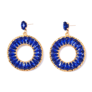 Pendientes de Cristal con Circonitas Azules, Diseño Circular, Chapados en Oro, Acero Inoxidable, Joyería de Moda - Product Image 2