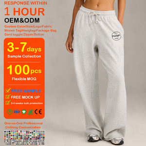 Pantalones Deportivos de Felpa Francesa 100% Algodón Gris para Mujer, Personalizados con Etiqueta Privada, con Cordón Ajustable y Corte Ancho - Product Image 1