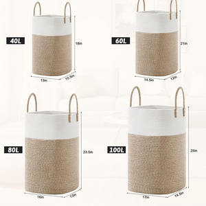 Panier de rangement pliable en corde de coton tressée pour vêtements et articles ménagers, avec poignées – Meilleures ventes - Product Image 6