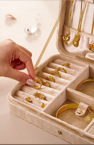 Boîte de rangement à bijoux en velours rétro de grande capacité avec logo personnalisé, étuis de transport rectangulaires de luxe portables - Product Image 6