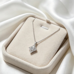 10K 14K 18K Gold Full Pave Rhombic Diamond Pendant <b>Necklace</b> for Women Wedding Daily Wear Jewelry Gift - Product Image 4
