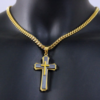2028X071 Collier pendentif en or et argent à trois couches pour homme avec chaîne à maillons en acier inoxydable plaqué or