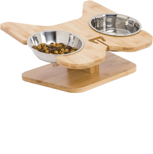 Soporte de Madera Natural para 2 Comederos Elevados Antideslizantes y Duraderos para Perros y Gatos Pequeños, Ecológico, Ideal para Fiestas - Product Image 1