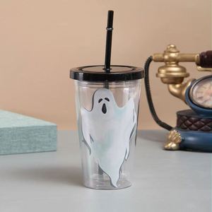 Halloween Christmas Series Double Wall <b>Straw</b> Cup Cartoon Summer Creative Style <b>Reusable</b> Plastic Tumbler with <b>Straw</b> for Holiday - Product Image 5