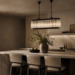 Elegant Oval Shape Linear <b>Crystal</b> Hanging <b>Chandelier</b> Vertical <b>Crystal</b> Strip Pendant For Kitchen Island Dining <b>Lighting</b> - Product Image 1