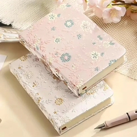 Cahier de notes A5 créatif pour étudiants, style rétro, broderie de fleurs artistiques, nouveau design, couverture rigide en tissu