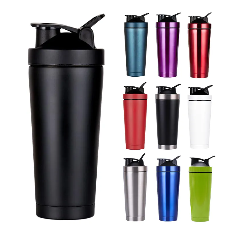 custom logo 24oz double wall metal stainless steel gym fitness workout mixer bottle shaker cup