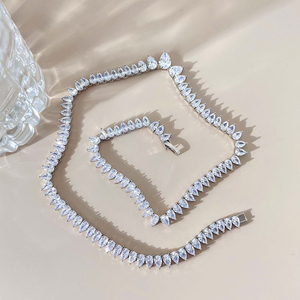Pear Cut Cubic Zirconia <b>Statement</b> <b>Necklace</b> Rhodium Plated Women's Wedding Jewelry Classic Alloy Chain - Product Image 6