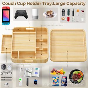 Wooden Car Tray Multi Compartment Snack <b>Storage</b> <b>Box</b> With Drawer For Back Seat Travel Use 18L Capacity Solid Color - Product Image 4
