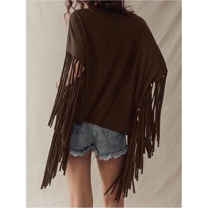 FOXA Haut asymétrique à franges et épaules dénudées pour femme, style bohème, à manches courtes, respirant, pour les loisirs - Product Image 2