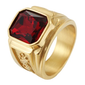 yunnique Men's Gold Tone Blue Stone <b>Ring</b> Geometric Design Bezel Setting Gift Jewelry - Product Image 5