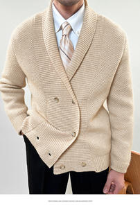 <span class=keywords><strong>Abrigo</strong></span> de punto formal de negocios para <span class=keywords><strong>hombre</strong></span>, estilo Caballero, botón de doble botonadura, cuello redondo, cálido y cómodo. - Product Image 2