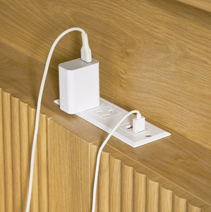 <b>Queen</b> <b>Size</b> Adjustable <b>Bed</b> Frame Storage Headboard Built-in Charging Station Wavy Curved Lines Modern Minimalist - Product Image 6