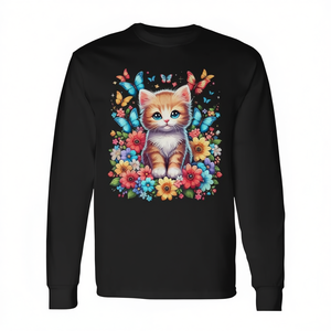 Camiseta de manga larga con estampado de flores para amantes de los gatitos - Product Image 2