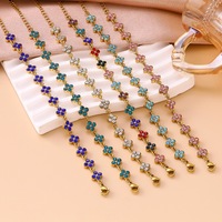 Bracelet en acier inoxydable avec zircon coloré en forme de fleur à quatre feuilles pour femmes, bracelet plaqué or 18 carats de luxe, bijoux imperméables, cadeau