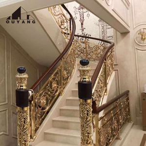 Qyang biệt thự trong nhà cầu thang lan can Thiết kế tay đúc kim loại sang trọng lan can vàng màu đồng cầu thang lan can - Product Image 2